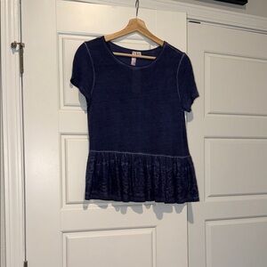 NWT Francesca’s Navy peplum lace top